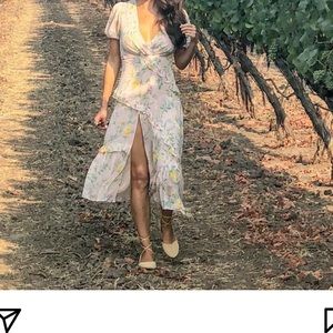 Zara Women Pink Yellow Floral Print Midi Dress